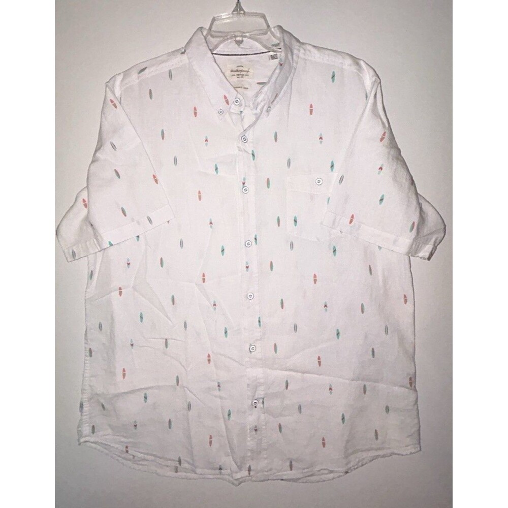 Vintage Linen men's XL short sleeve shirt button down Weatherproof surfboards